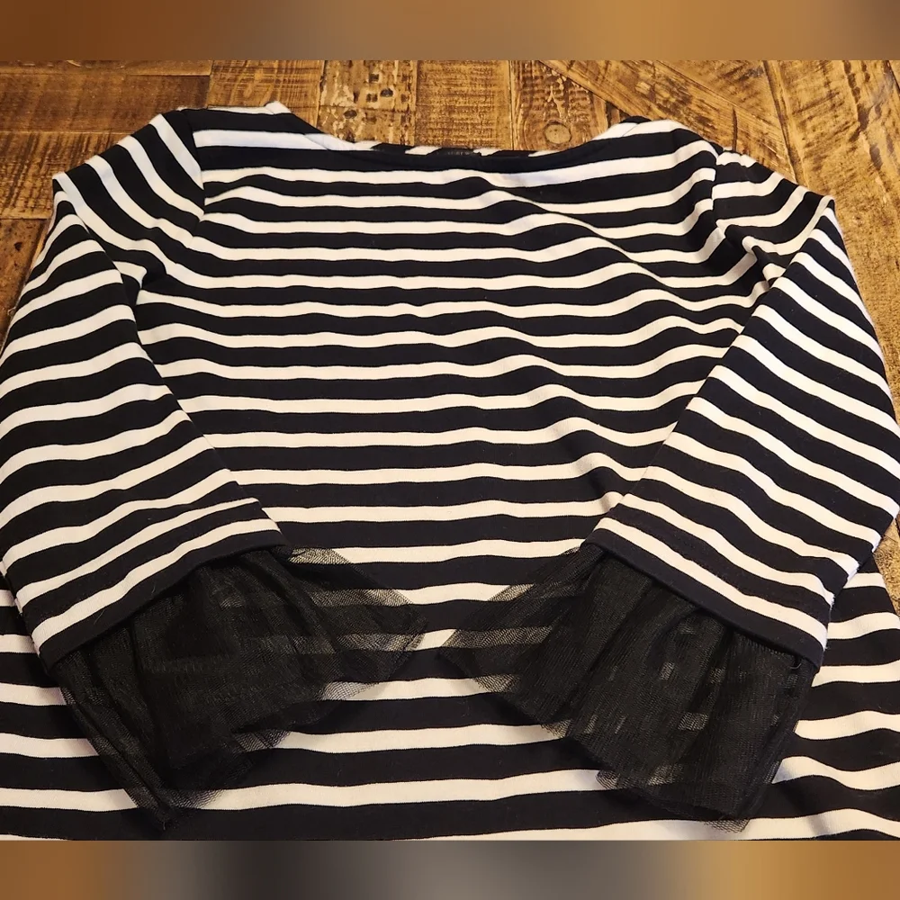 J. CREW XXS Black and White Striped Top with Tool Sleeve Spooky Halloween Top